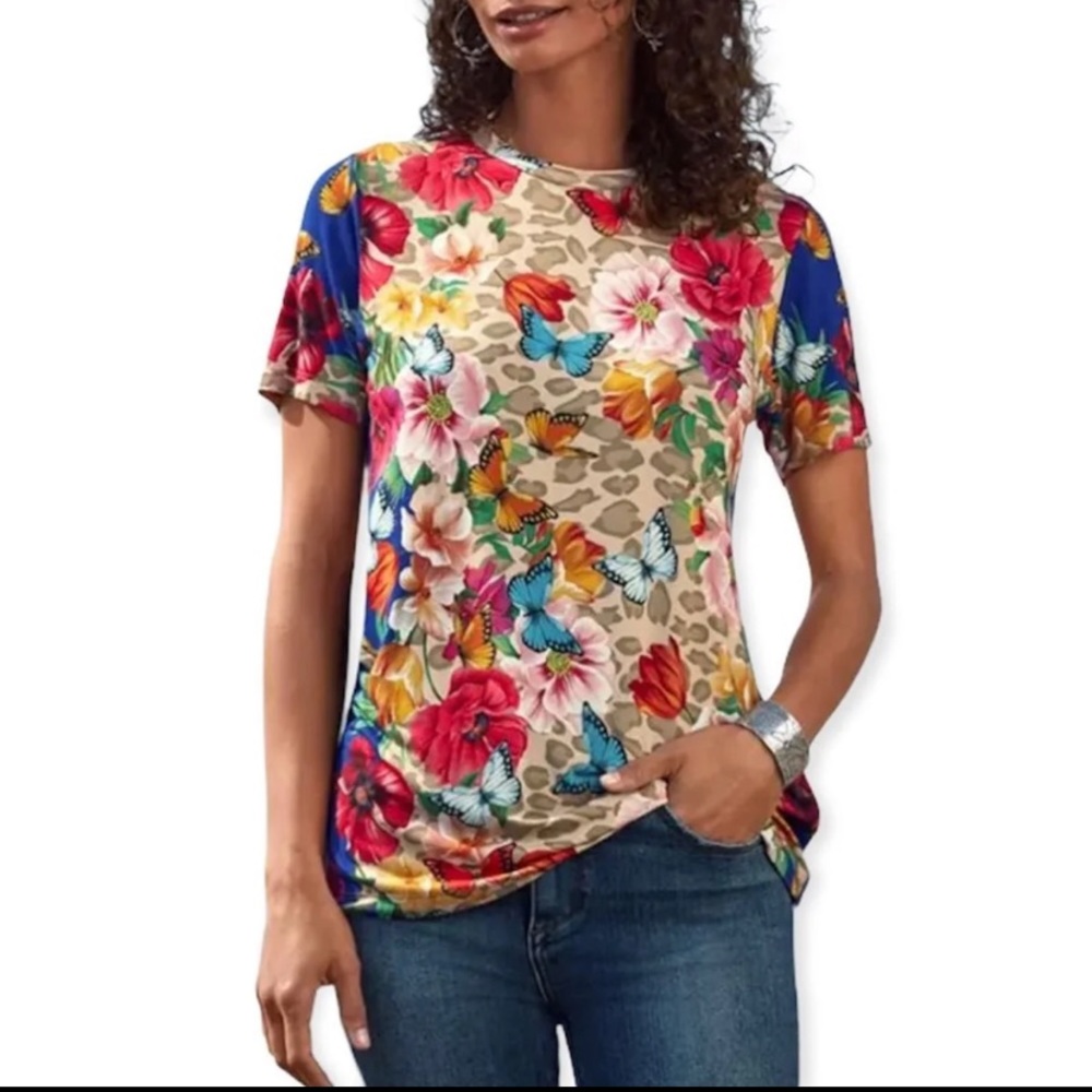 NEW Johnny Was | Mayflower SS Crew Neck Swing Top Multicolor Floral Sz S